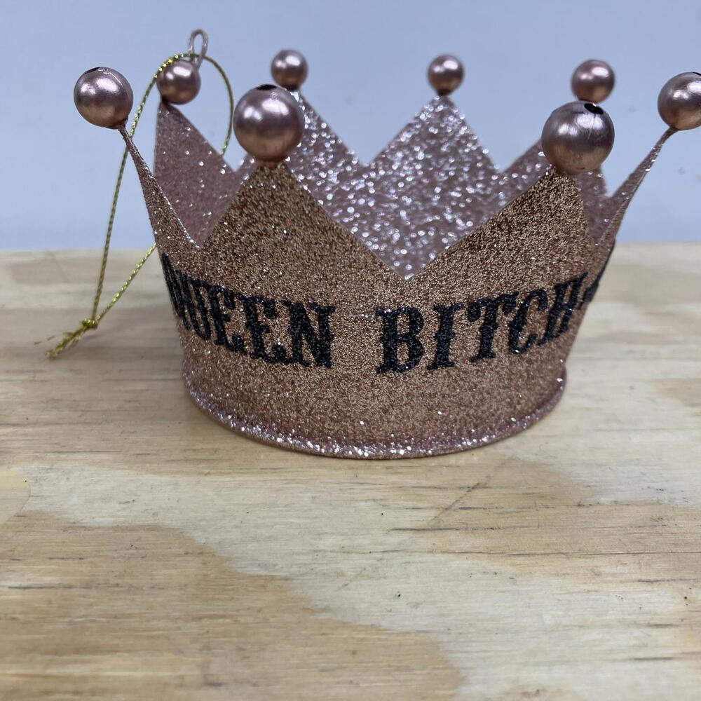 Glitter Crown Christmas Ornament Rose Gold Blush Metallic Holiday Tree Decor 4"